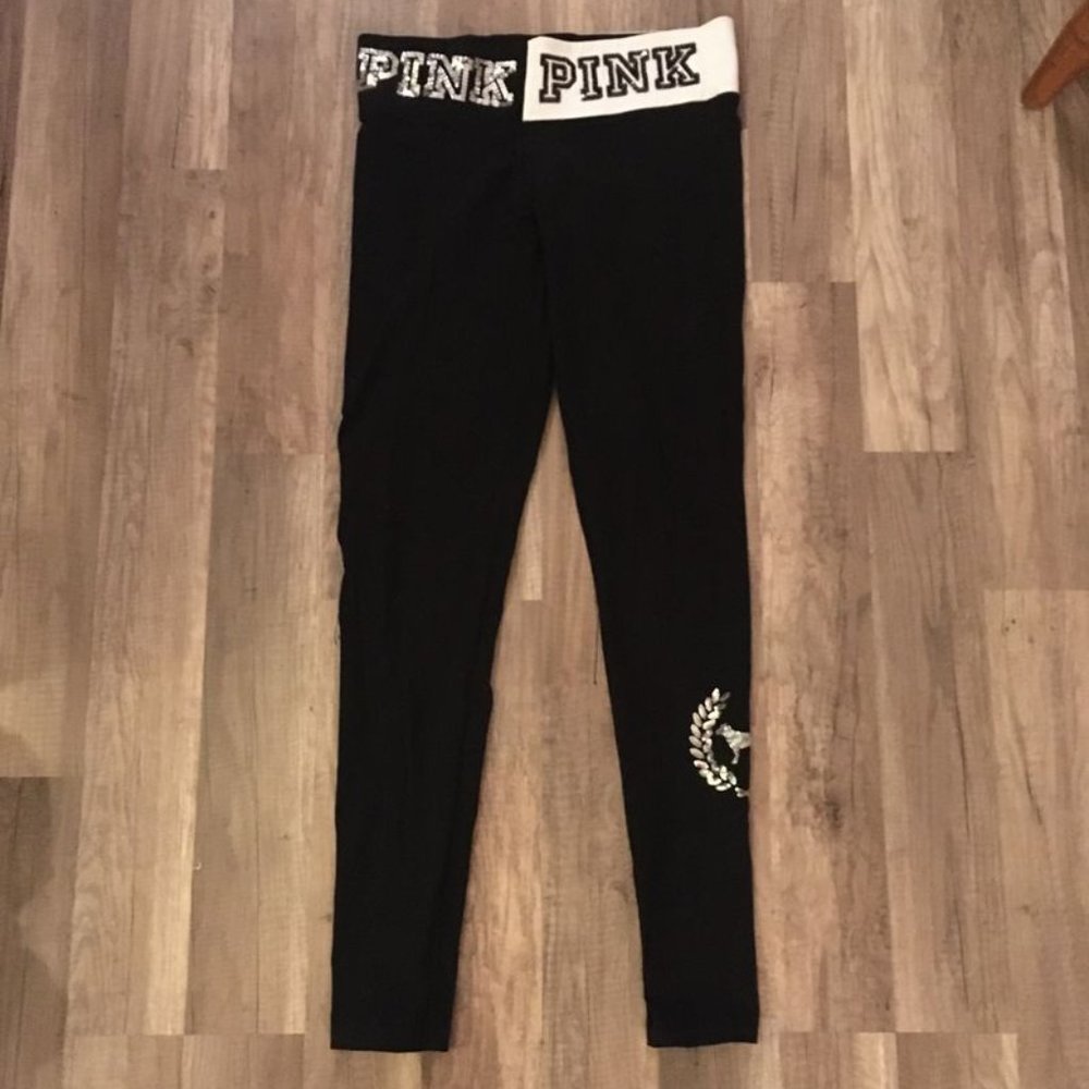 PINK Victoria's Secret Sequin Black Yoga Pants